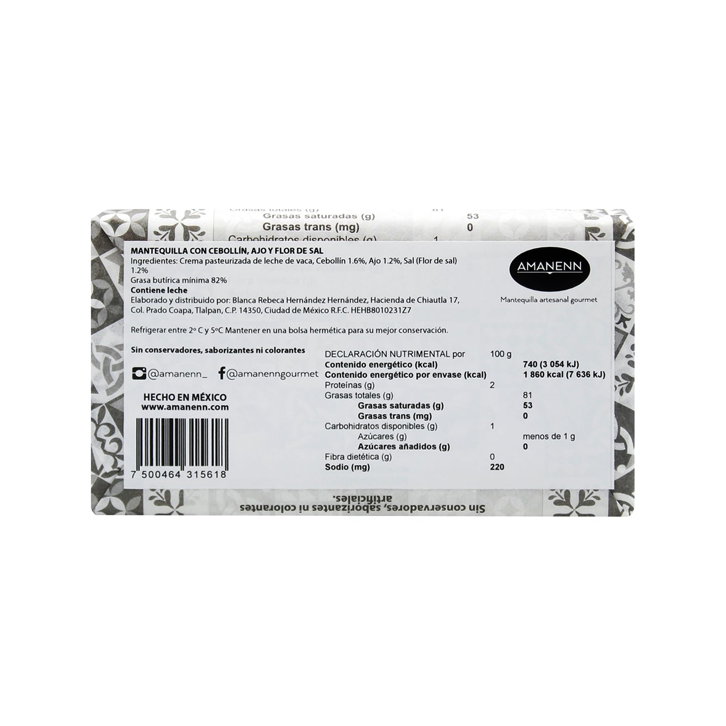 Mantequilla Amanenn de cebollín, ajo y flor de sal 250g